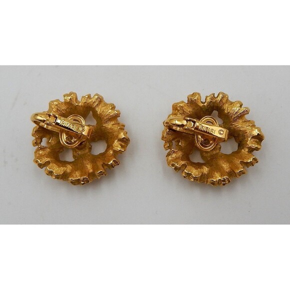 Crown Trifari Gold Tone Textured Oak Leave Patterned Clip On Earrings Signed - Picture 4 of 5